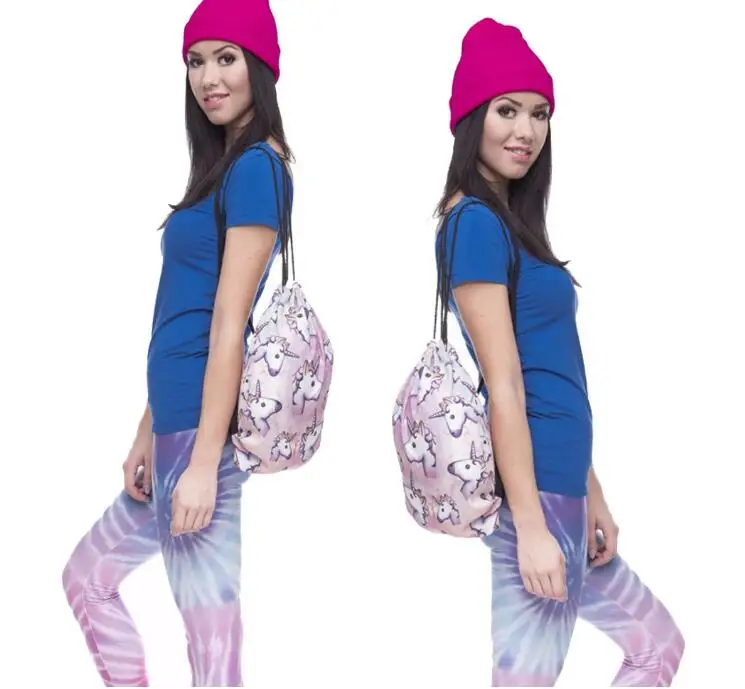 

1 piece Unicorn horse corn animal Backpack 3D Printing Travel Softback Mochila Drawstring Bag