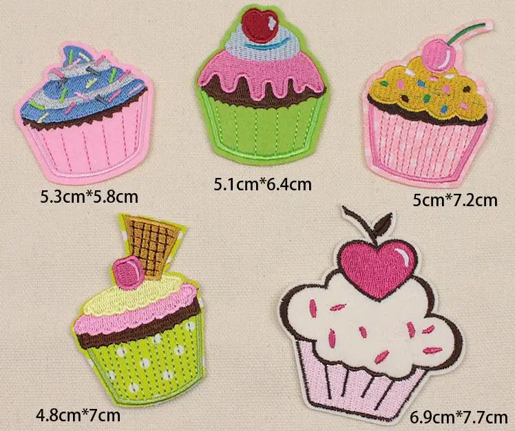 

5 colors Cartoon ice cream Lin cake center Made of Cloth iron on patches ironing felt applique clothes embroidery DIY accessory