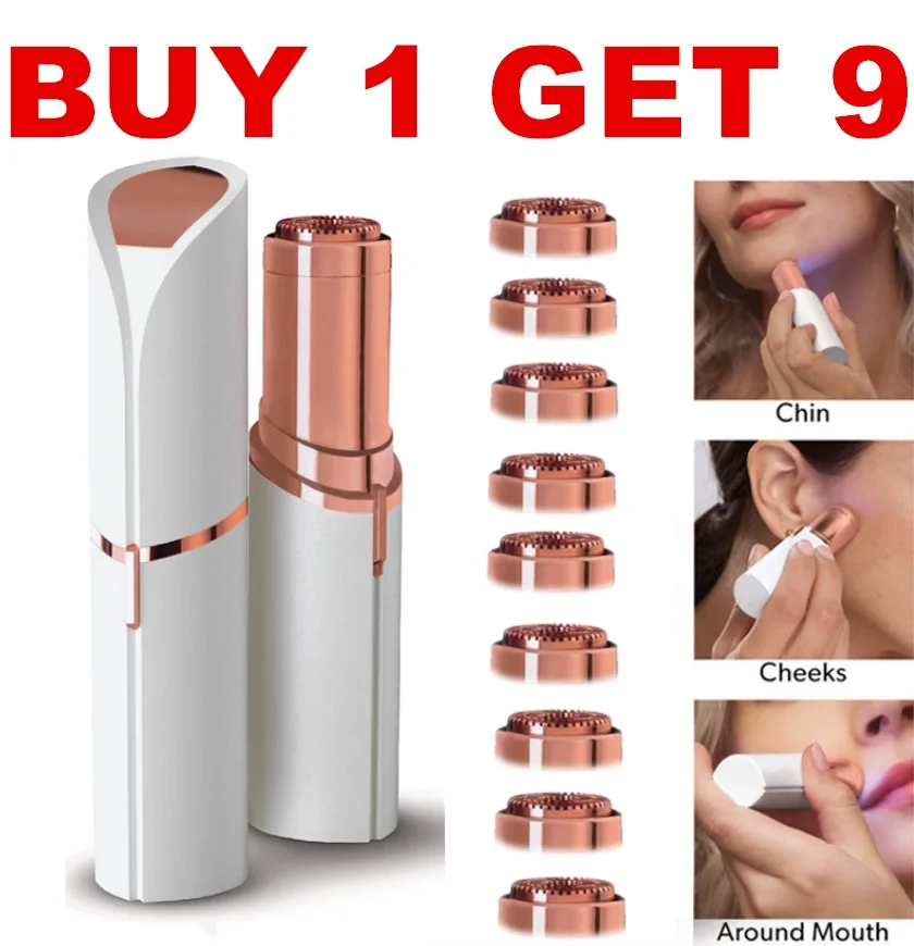 

50% OFF Lady USB Facial Hair Remover+9heads Depilador Lipstick Depilacion Epilator Lady Women Body Face Legs Neck Removal