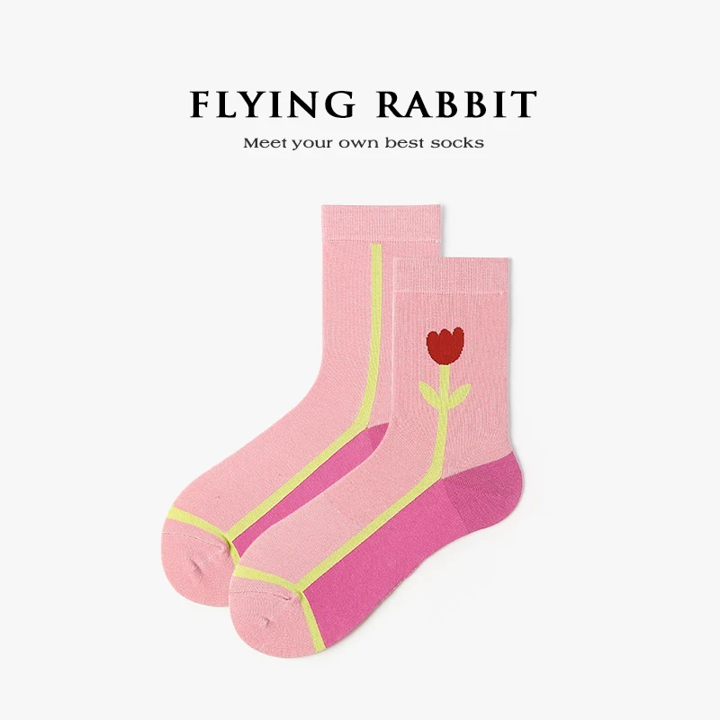 

1 pair harajuku korean style women cute socks funny kawaii pink butterfly flower socks color japanese tube color socks girls ins