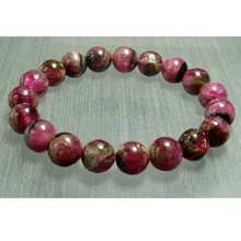 Натуральный арбузный турмалин стрейч браслет с круглыми бусинами 10 мм 02048