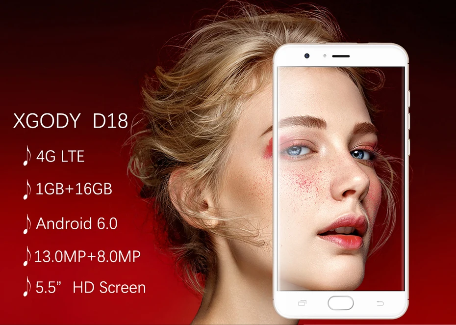 XGODY D18 5,5 дюймов 4G LTE Смартфон Android 6,0 четырехъядерный 1 ГБ ОЗУ 16 Гб ПЗУ 8,0 МП+ 13,0 МП Две sim-карты сотовые телефоны