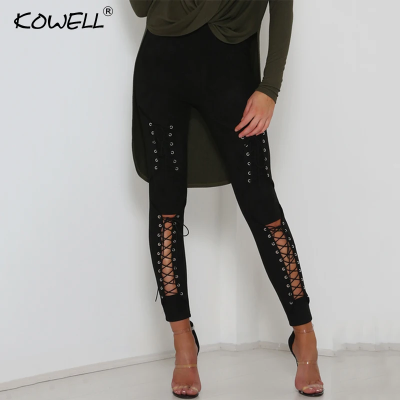 Hot Sale Suede Lace Up Pants Women Bandage Leggings 2018 New Autumn Slim High Waist Bodycon Pencil Pants Trousers Pantalon Mujer