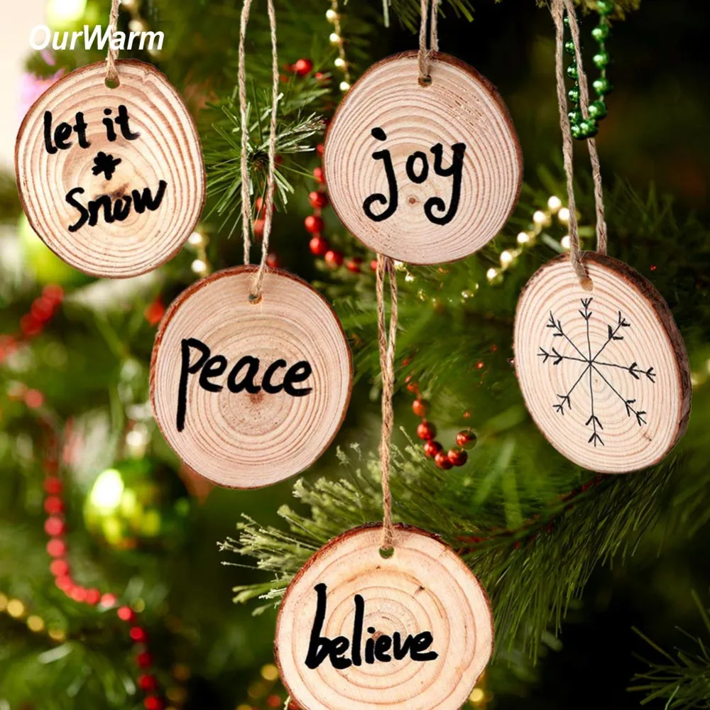 

Ourwarm 10pcs DIY Craft Wood Christmas Tree Ornament New Year Gifts For Kids Christmas Decoration for Home Tree Ornament 2018