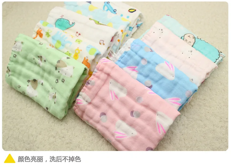 2pcs/lot Baby Face Towel 6 Layers of Gauze Washing Towel Baby Towel Cotton Printed Handkerchief 30*30CM