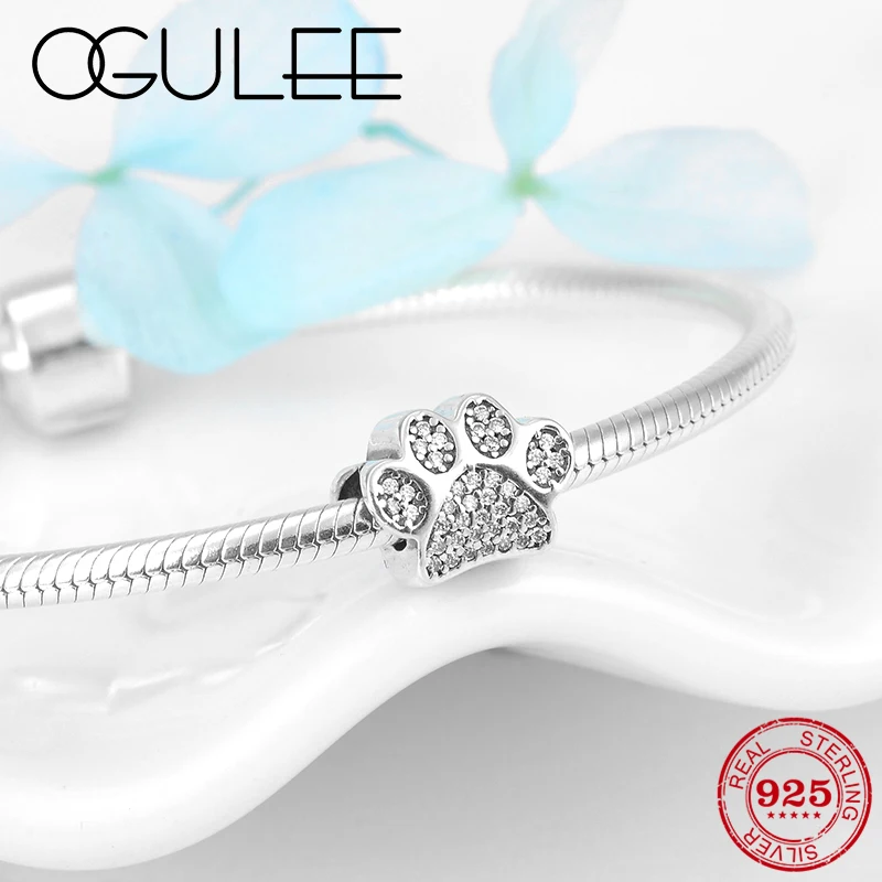 

Fit Original Pandora Bracelet bead Authentic 925 Sterling Silver Footprint of love lovely Dog's claw charms beads Jewelry making