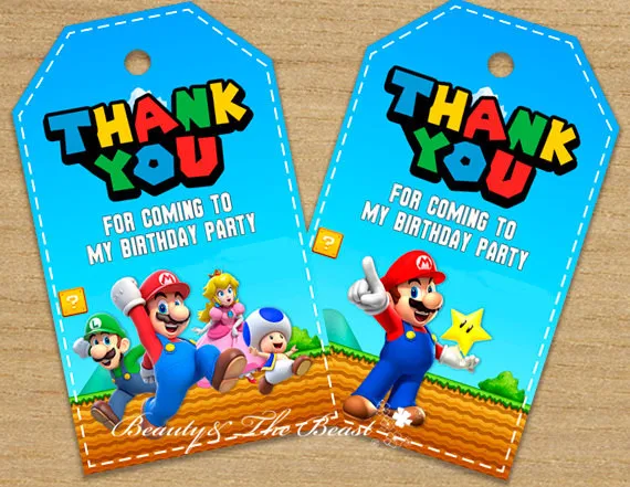 Super Mario Favor tag, terima kasih Tag, Super Mario bros Hadiah Nikmat, ulang tahun dekorasi pesta anak, perlengkapan pesta Baby Shower