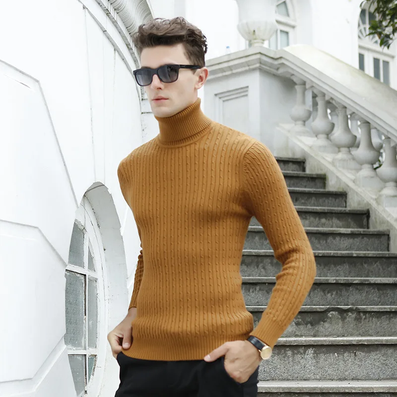 Высокое качество зимний свитер Для мужчин Трикотаж пуловер тонкий водолазка бренда Мужская одежда Свитеры для женщин в полоску Тонкий мужской свитер тянуть - Цвет: Yellow