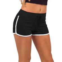 Yo-Ga Drawstring Shorts Women Casual Loose Cotton Contrast Binding Side Split Elastic Waist Short Femme rainbow patch contrast binding halter romper