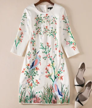 

New Women Animal Embroidery Dress Fashion O-Neck Half Sleeve Work Dresses