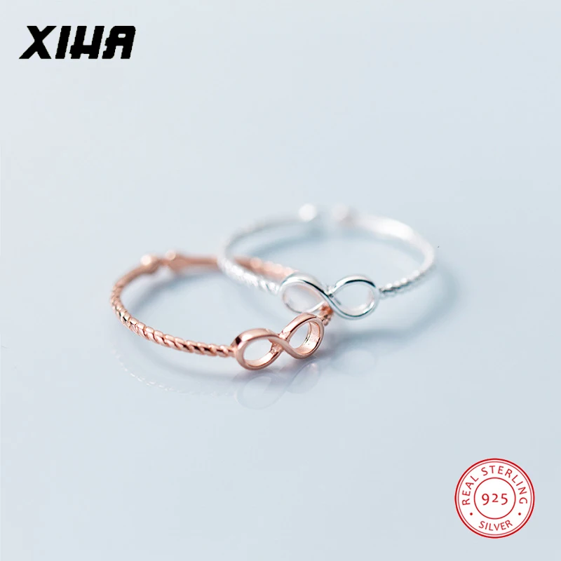 

XIHA Genuine 925 Sterling Silver Rings for Women Rose Gold Color Infinity Design Twist Ring Adjustable Korean Fashion Jewelry