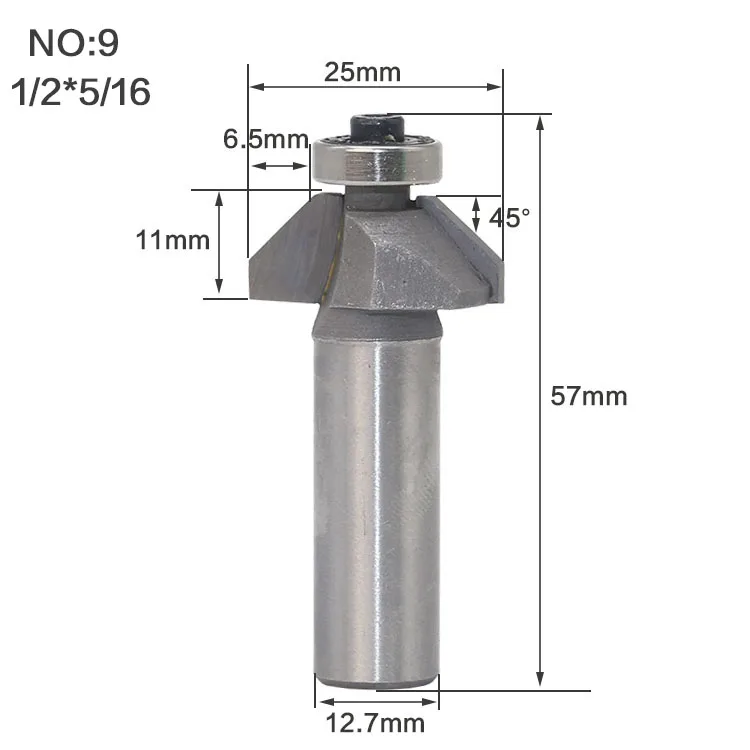 1 шт. 1/" 1/2" хвостовик фаски Фрезы для дерева конский нос бит 45 градусов Деревообрабатывающие инструменты с ЧПУ Два флейты Концевая фреза