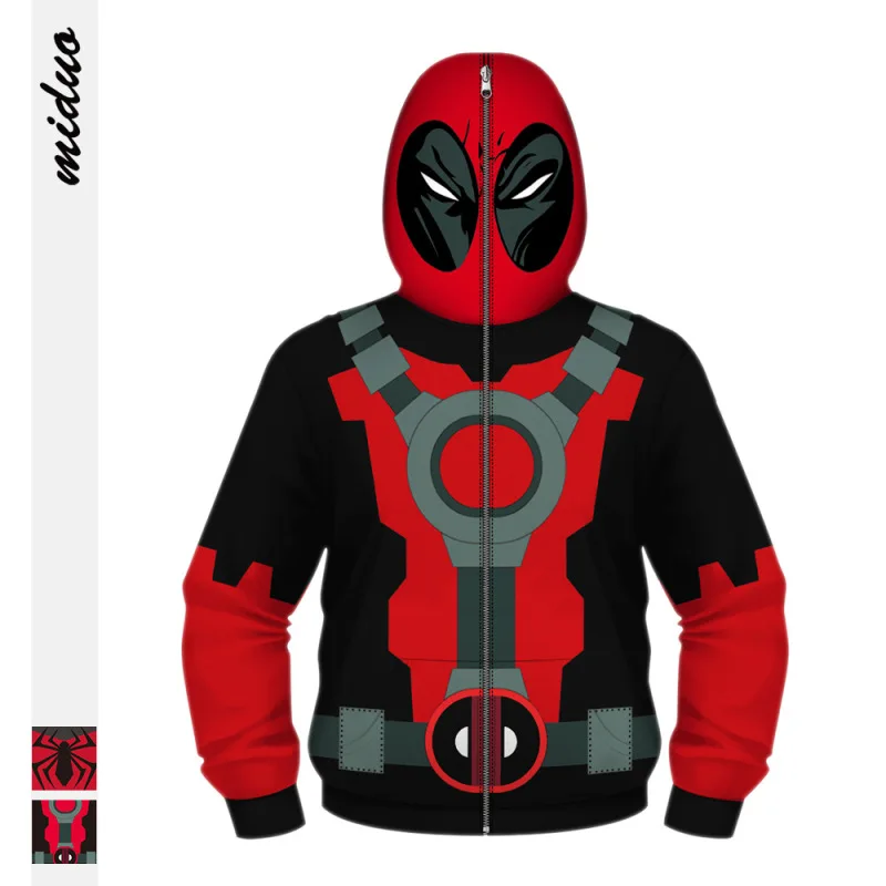 

Boys Children Clothes Spring Fleece with Cap Hot Digital Printing Marvel Heroes Deadpool&Spider-man Zipper Mask