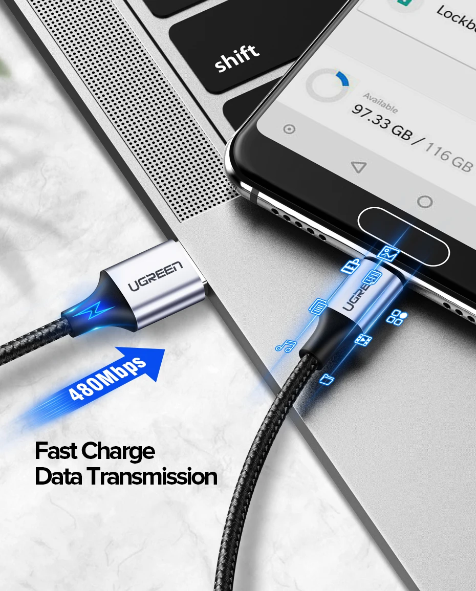 Кабель Ugreen usb type c для быстрой зарядки samsung Galaxy S9 S8 huawei P30 pro xiaomi 9 8 usb c кабель мобильного телефона зарядное устройство короткое