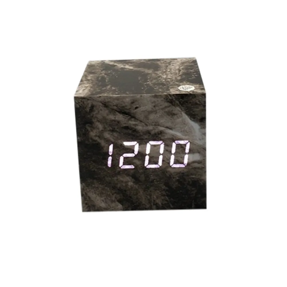 

2019 NEW Voice Control Calendar Thermometer Wooden LED Digital Alarm Clock USB/AAA Fiberboard + PVC marble head line alarm clock