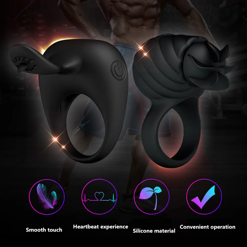 Penis Ring Male Famale Vibrator Rotator Delayed Ejaculation Flirt Silicone Lock Cockring Adult Sex Toys for Couple Men Women (1)