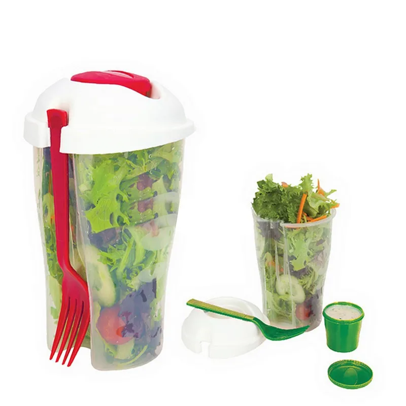 Fresh Salad Container Serving Lunch Cup with Portable Shaker and Fork