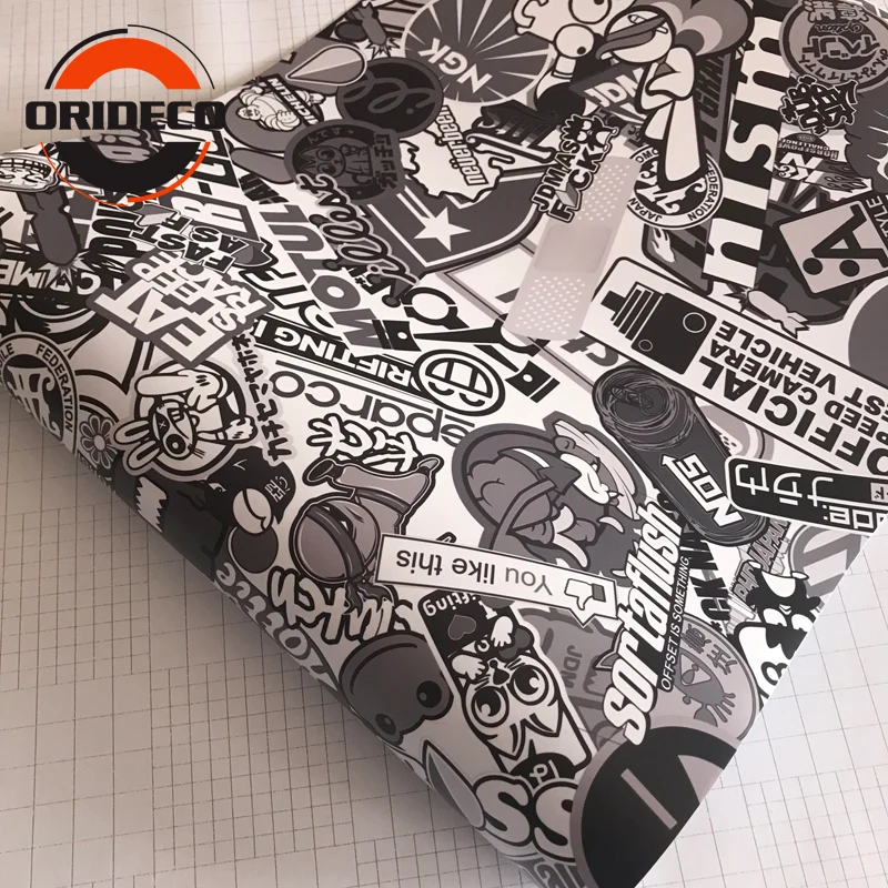 black white cartoon sticker bomb vinyl wraps 2