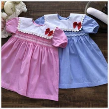 Лето, милое хлопковое платье принцессы с кружевным воротником и бантом для маленьких девочек, одежда для маленьких девочек, испанское платье высокого качества для девочек