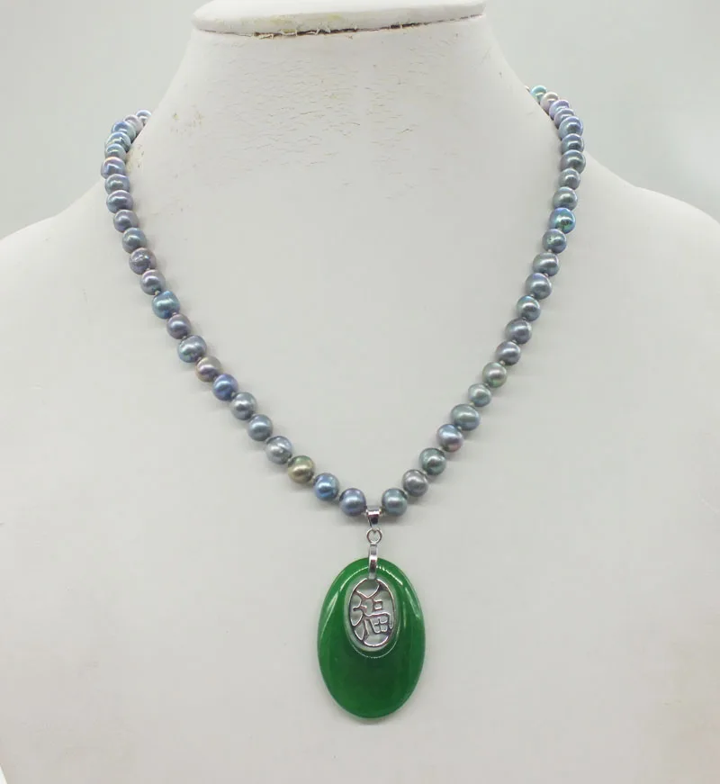 

2019-3-7# 6-7MM Natural Black Freshwater Pearl Necklace. Pendant 17"