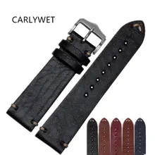 CARLYWET 20 22mm Hombre Mujer Hecho A Mano C de Cuero Marrón Negro rojo Azul de LA VENDIMIA Reloj de Pulsera de Banda de La Correa de Plata Pulido hebilla