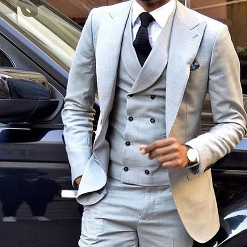 Grey 3 Piece Men Suits for Wedding Suits for Men Blazer Costume Mariage Homme Black Man Suit Slim Fit Groom Tuxedo Prom Party