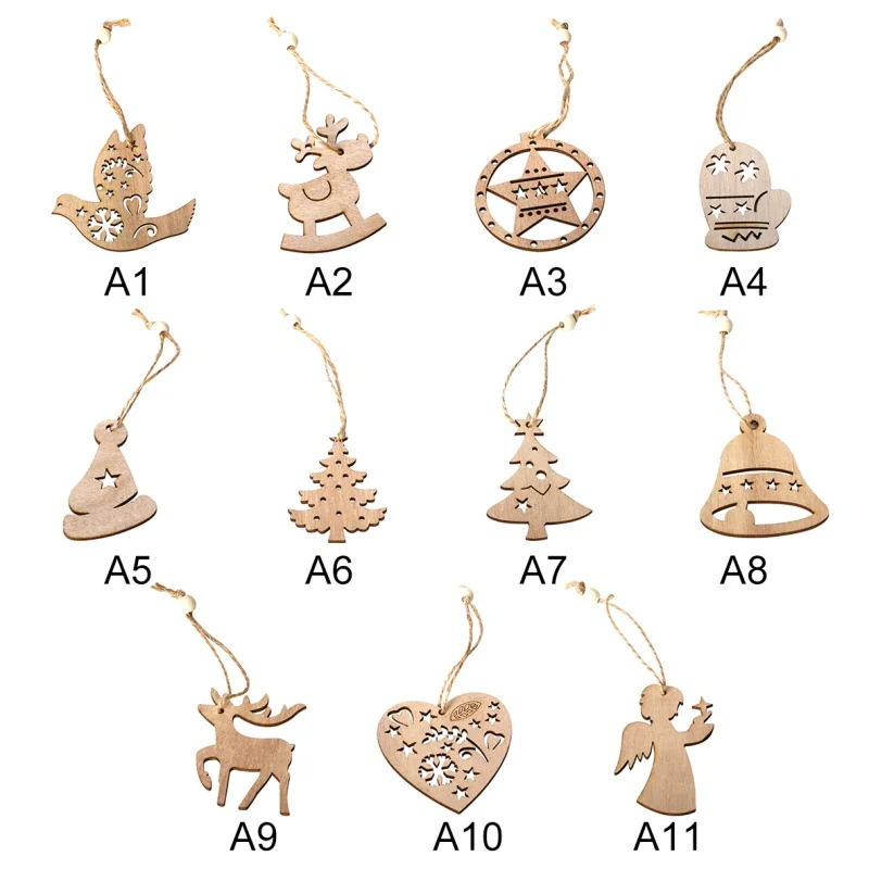 

3PCS/ Lot Snowflake Star Santa Claus Boots Bells Christmas Tree Hanging Wooden Ornaments Party Christmas Decorations for Home