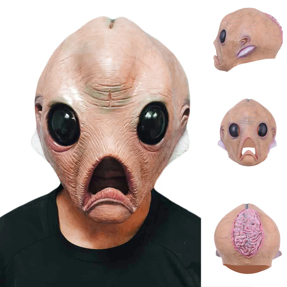 

Full Face Adult Breathable Halloween Masquerade Fancy Dress Extraterrestrial Mask Horror Alien Latex Mask Party Cosplay Costume