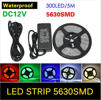 

5M 300 LED 5630 SMD LED strip IP65 waterproof 12V flexible LED strip light 60 led/m Cool/warm white More Bright than 5050 Strip