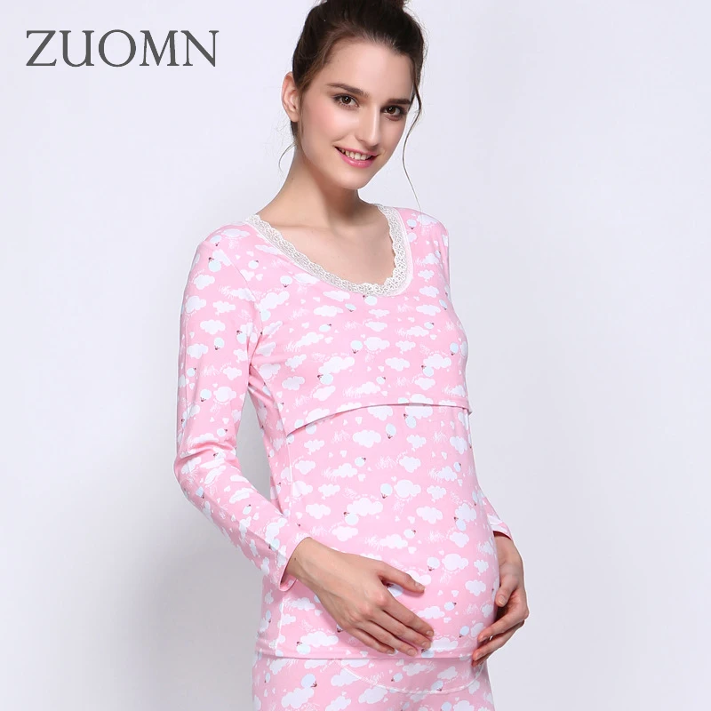 Cotton pregnant women long Johns suits breast feeding pajamas set