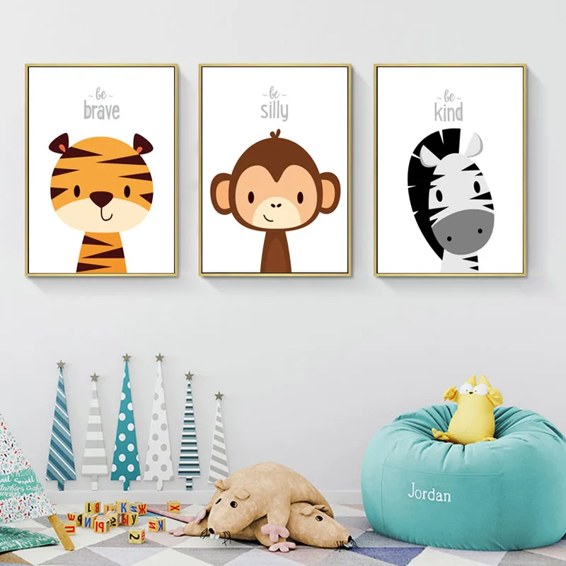 Kawaii мультфильм дети стены искусства животных печать плакат для детской холст