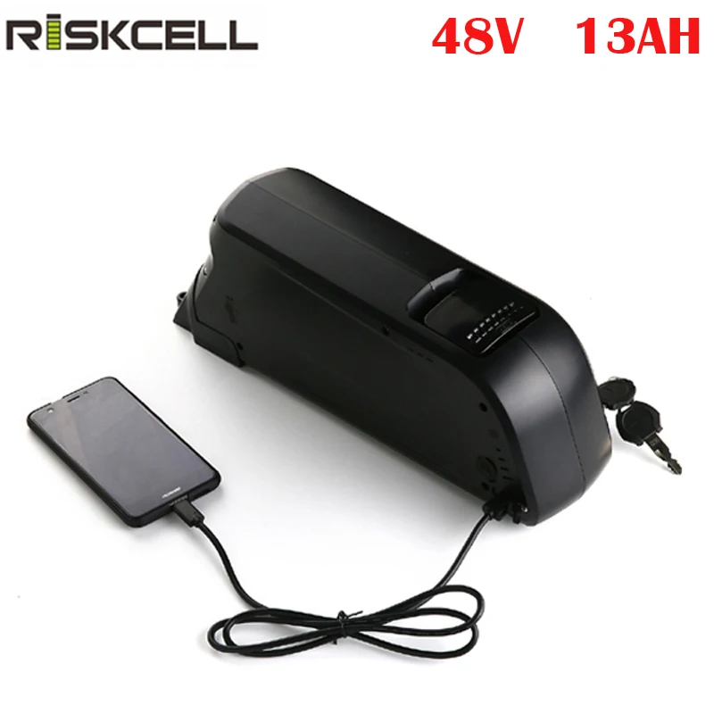 

New dolphin style electric bicycle battery 48v 13ah 750w bafang li-ion battery pack with USB port and charger