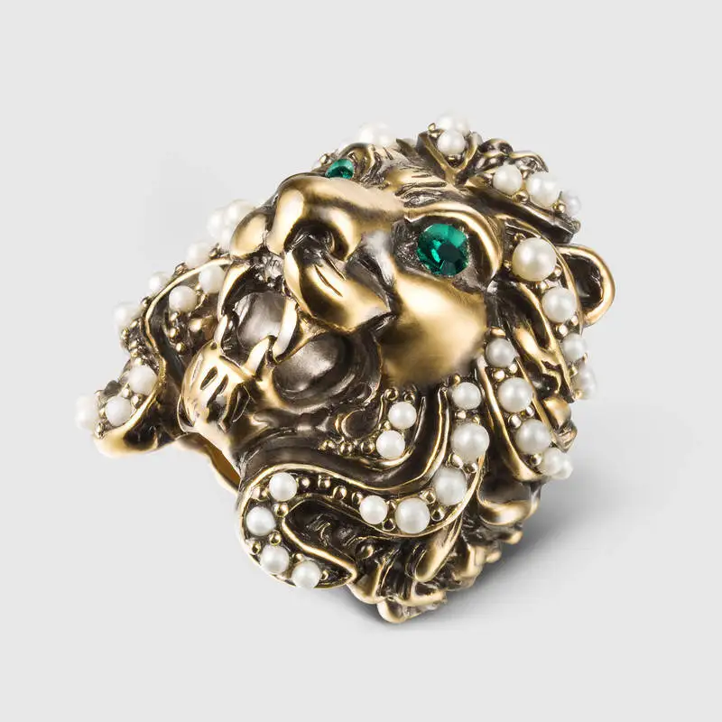 Doré Bague Tete De Lion Gucci Acheter Bague GUCCI Panthère Métal