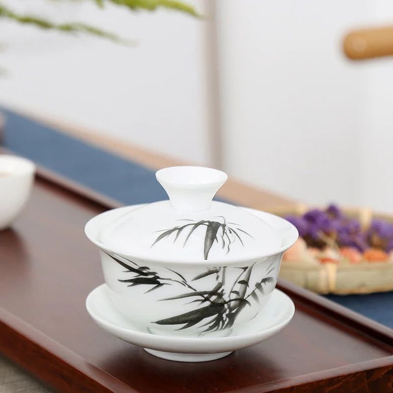 Китайский Традиционный Чайный сервиз Gaiwan, изысканный цветочный и птичий узор, фарфоровый чайный сервиз для путешествий, легкий чайник