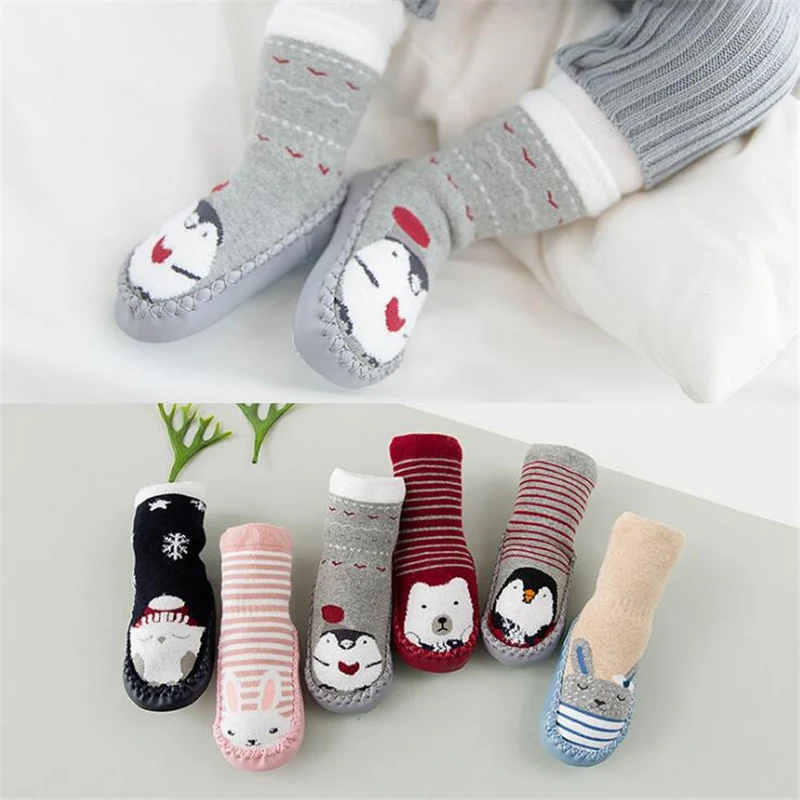 Детские носки для новорожденных, хлопковые носки для детей ясельного возраста Нескользящие толстые носки для младенцев, Мультяшные носки без пятки Детские Подарочные Детские зимние штаны домашняя обувь для помещения