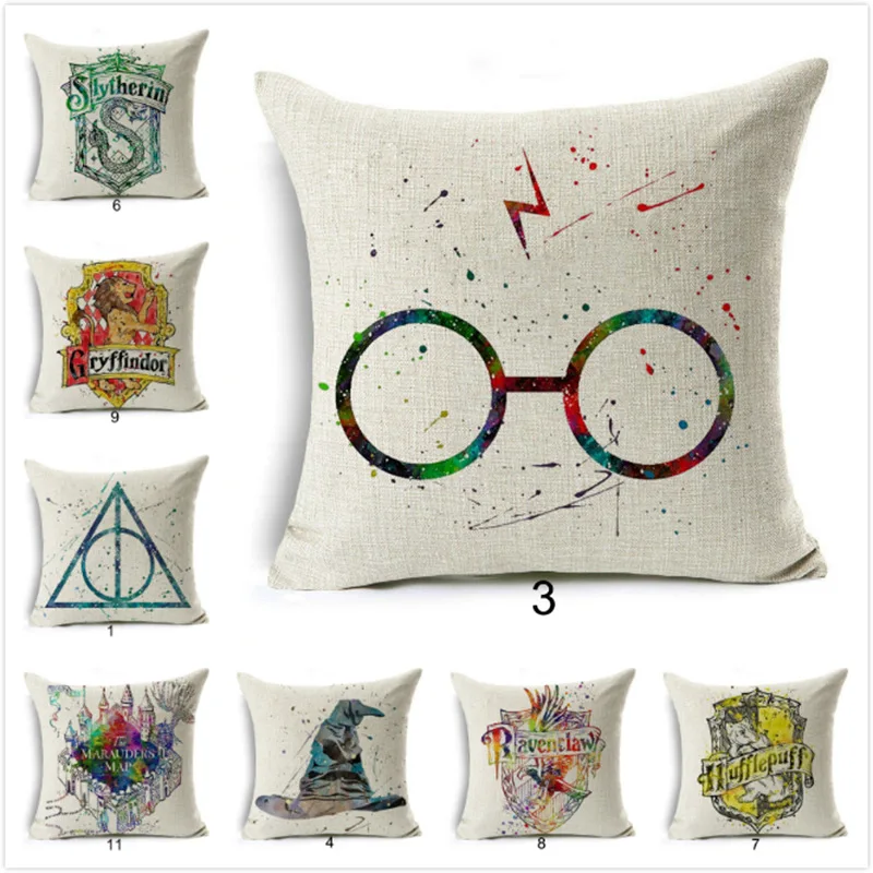 

Cushion Cover Cotton Linen Goblet of Fire The Deathly Hallows Home Decorative Pillow Cover for Sofa Cojines Pillow Wholesale