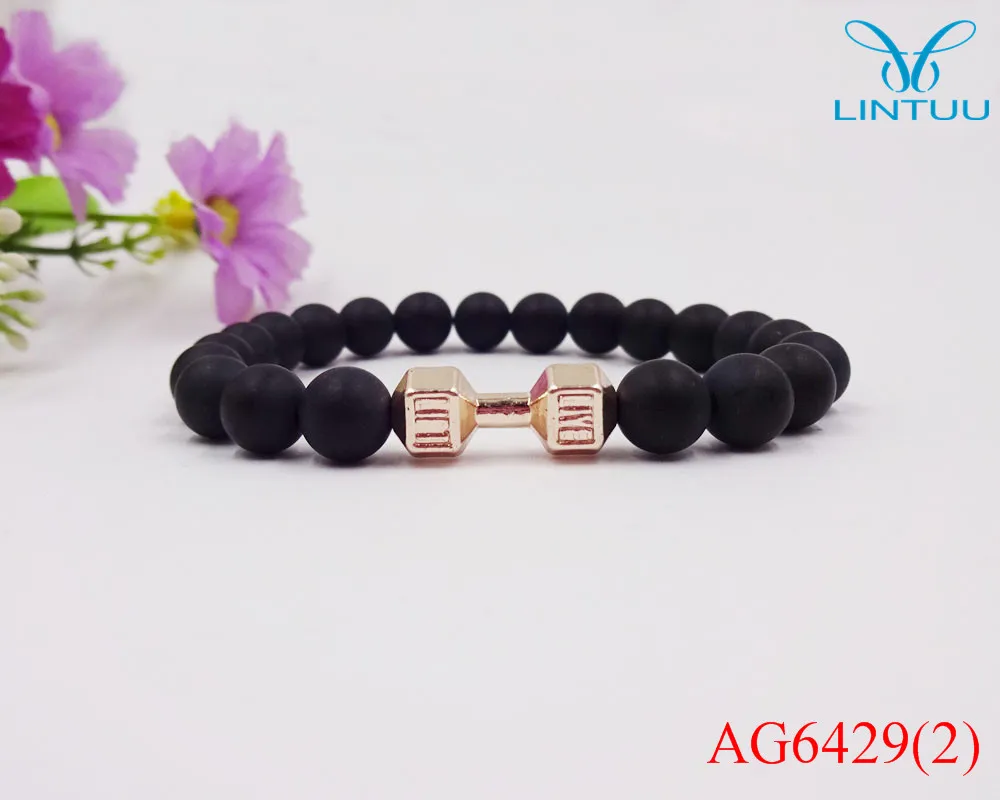 

Unisex rose Gold color Barbell Jewelry Punk Bracelets & Bangles Trendy Women Fitness Prayer Dumbbell Bracelet carter For Men