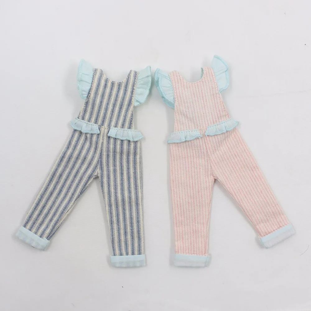 

free shipping for icy Blyth doll joint body Pink and Blue Stripe Overalls Backless suit