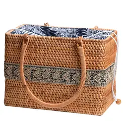 Модная винтажная соломенная сумка, Женская тканая сумочка ручной работы, богемная Дамская корзина из ротанга, летняя пляжная на кулиске