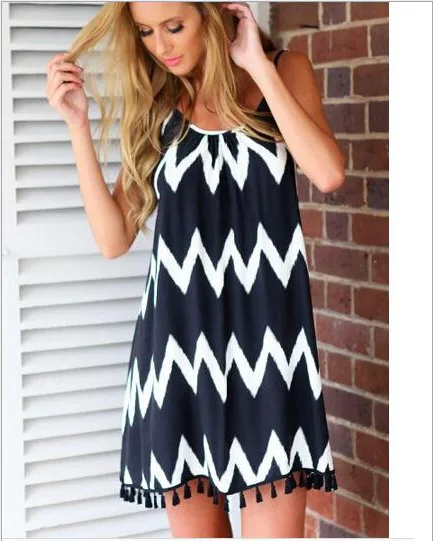 

S-6XL Spaghetti Strap Dress Women Sexy Summer Beach Tassel Dresses Ladies O-neck Casual Mini Sundress Female Soft Vestidos