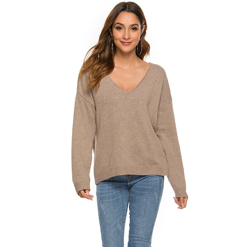 

Casual Autumn Winter Sweaters Women One Size Knitted V-Neck Long Sleeve Loose Mushroom Pullovers Sueter Mujer Invierno 2020