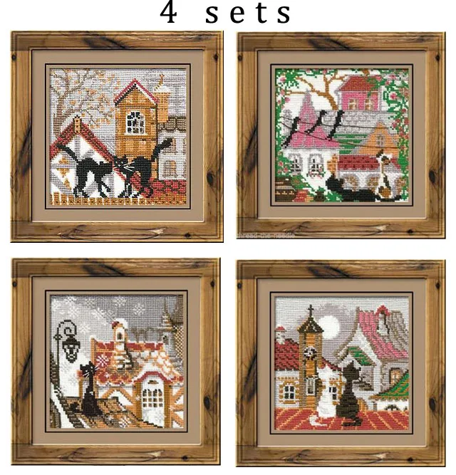 

Top Quality Lovely Hot Sell Counted Cross Stitch Kit City and Cats Spring Summer Autumn Winter riolis 610 611 612 613