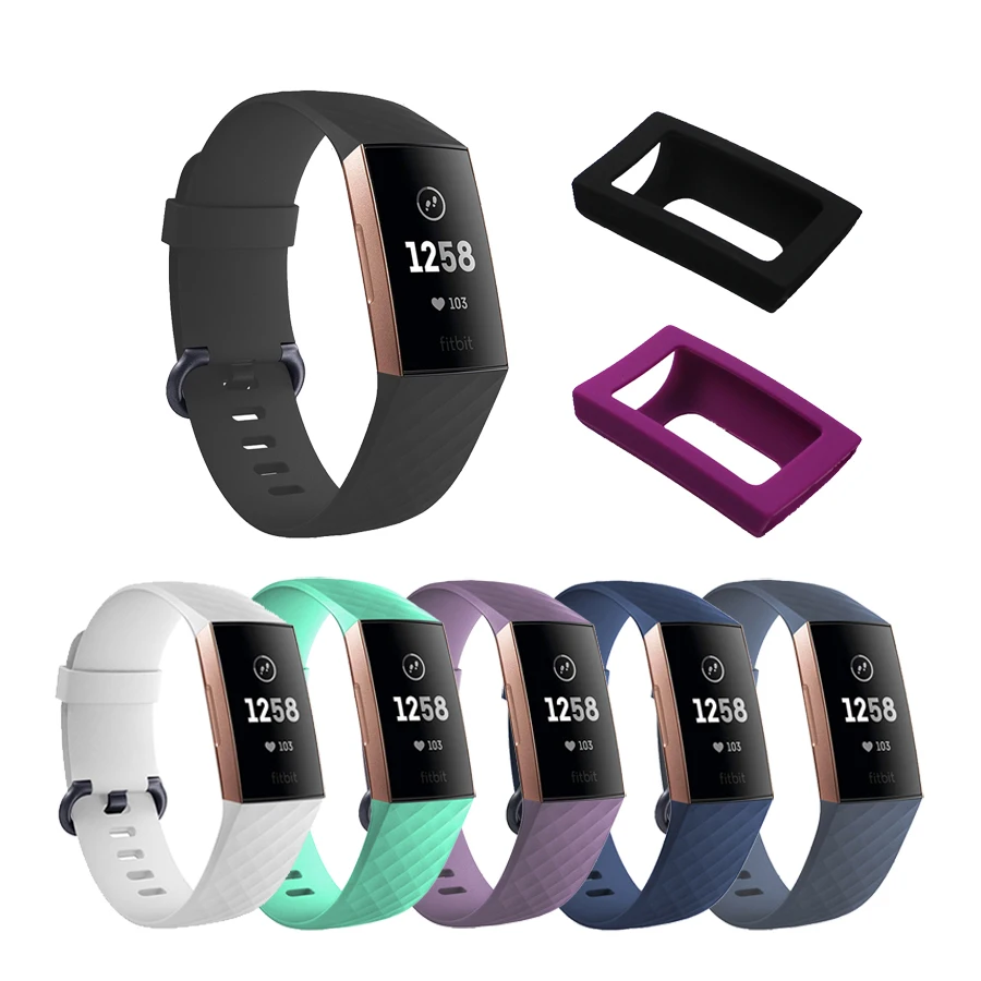 

Silicone Bracelet Strap for Fitbit Charge 3 Band + Protective Watch Case Cover Frame Protector for Fitbit Charge 3 Accessories