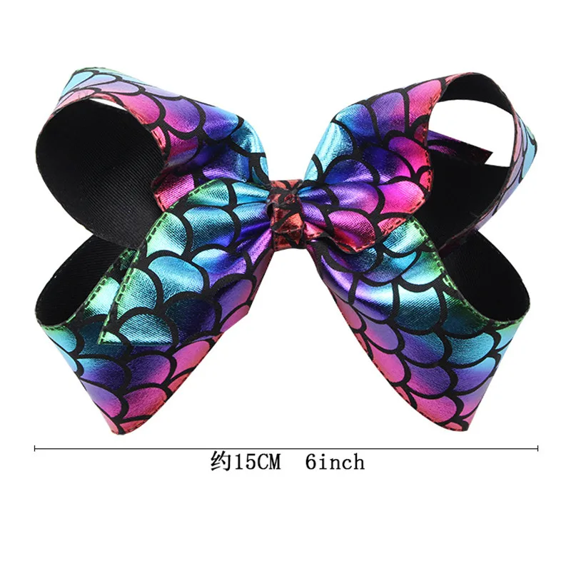 8pcslot Fashion 6 inch printing big butterfly clip Fish scale pattern Hair Bows girl's handmade hair  (2)
