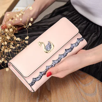 

JIAMEN Capacity Trifold Fashion Swan Solid Hasp Women Leather Purse Luxury Money Bag Coin Pocket Card Holder Female Wallets