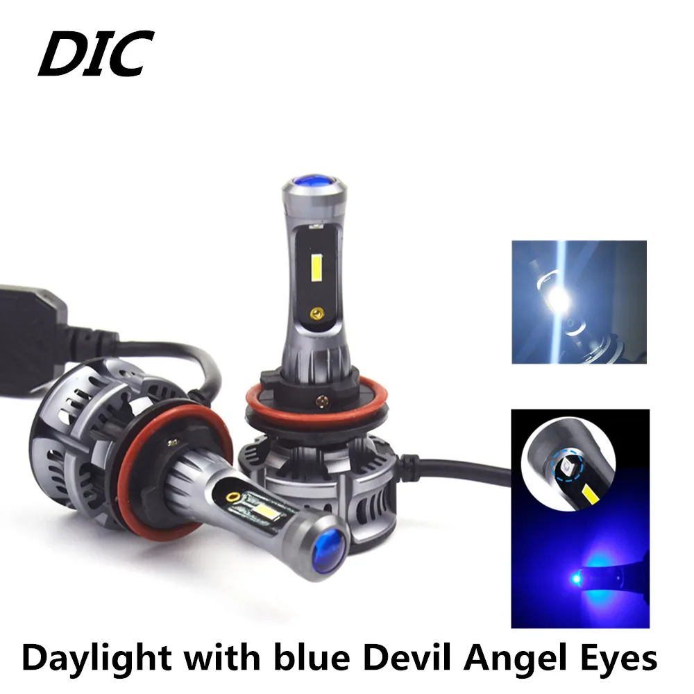 

DIC CSP H7 LED Car Light 60W Headlight H4 H1 H11 9005 HB3 9006 HB4 Lamps Automotive + Devil Angel Eyes blue lens 8000K daylight