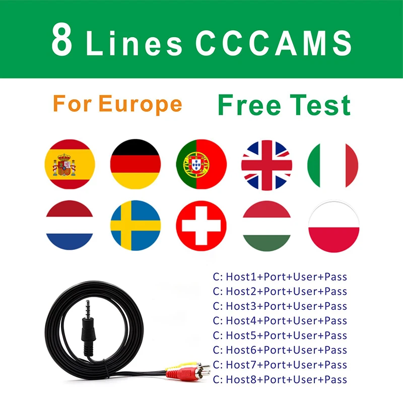 

Spain cccams cline for 1 year europe españa germany portugal poland used for freesat v7 DVB-S2 satellite receiver 8 lines