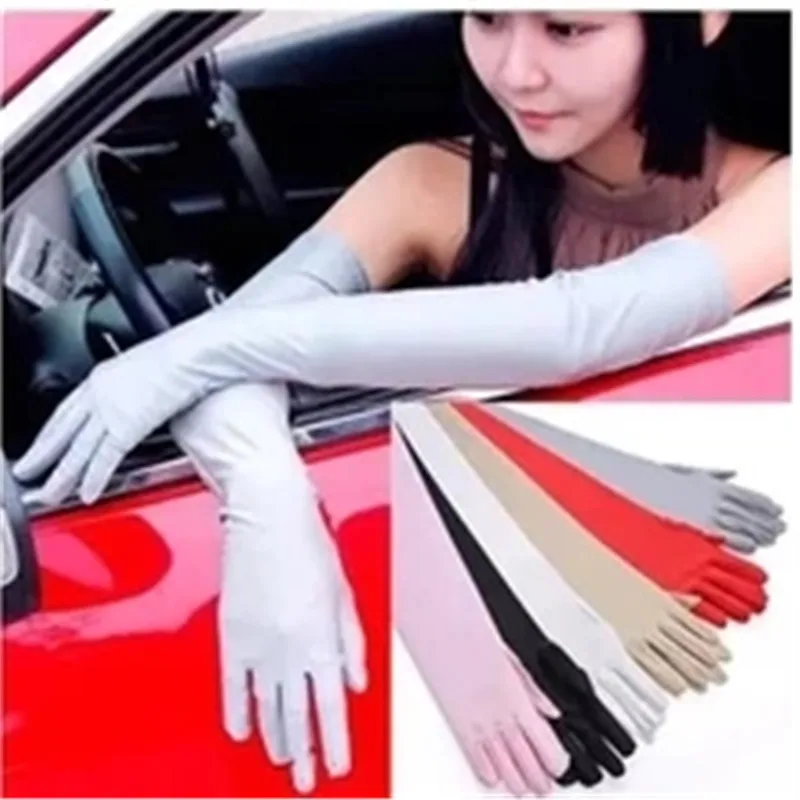 iMucci Satin Long Finger Elbow Sun protection gloves Opera Evening Party Prom Costume Fashion Gloves black red white grey women