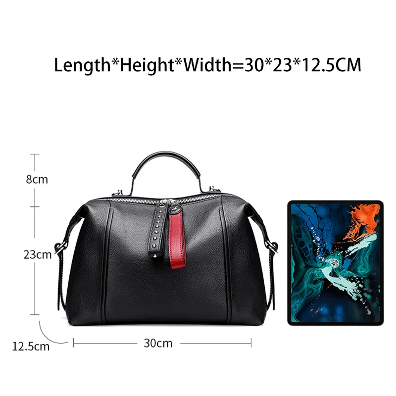 Najtaniej Zency 100% prawdziwej skóry klasyczne czarne torebki damskie moda brytyjska torba Boston Casual Tote Lady torba na ramię nity