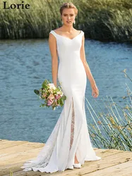 Lorie Mermaid Wedding Dress 2019 Vestido de novia Satin White Sleeveless Lace Bridal Gowns Elegant Floor Length Wedding Gown Lorie Mermaid Wedding Dress 2019 Vestido de novia Satin White Sleeveless Lace Bridal Gowns Elegant Floor Length Wedding Gown